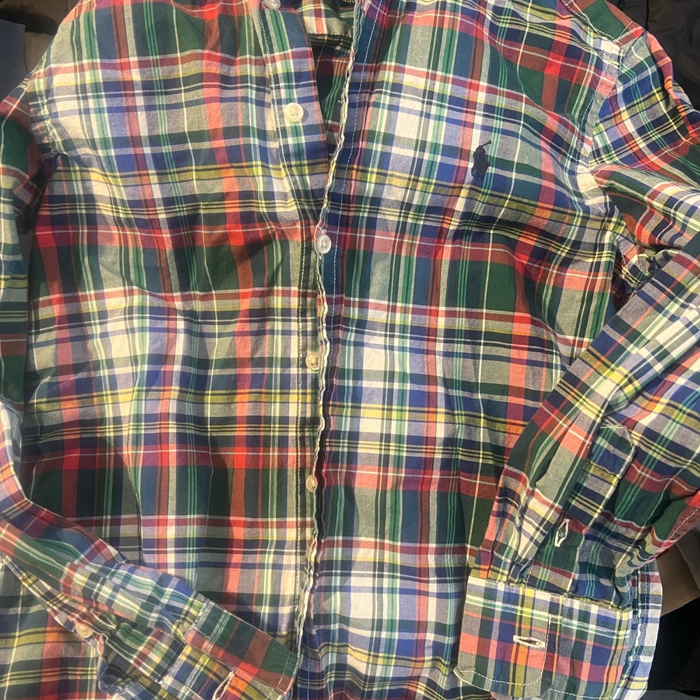Ralph Lauren boys Green Red Blue Plaid Button-Down Shirt